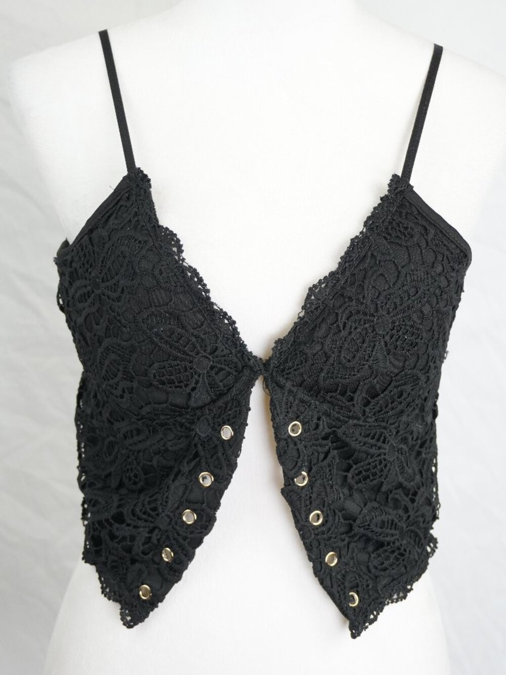 Womens Large Black Halter Top Lace Overlay Party Clothes Summer Fun  This top ha